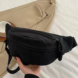 Black Ergonomic Belt Bag with Textured Fabric